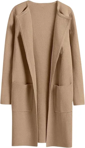 Cardigan Sweaters for Women Open Front Long Trench Coats Wool Blend Flannel Jacket 2023 Fall Winter Coatigan