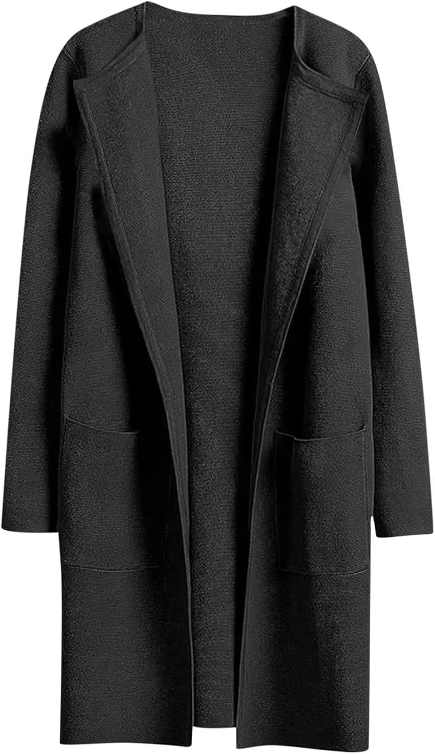 Cardigan Sweaters for Women Open Front Long Trench Coats Wool Blend Flannel Jacket 2023 Fall Winter Coatigan