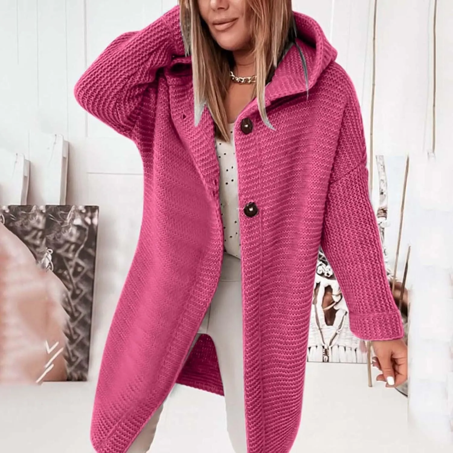 Cardigans for Women with Hood Elegant Wrap Jacket Chunky Knit Cardigan Long Sleeve Knitted Jumper Knitted Coat Casual Jumper
