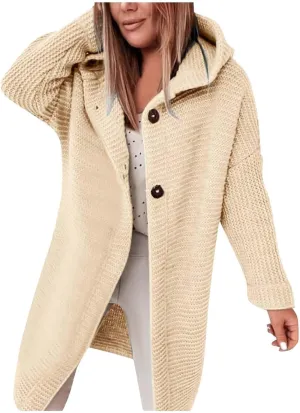 Cardigans for Women with Hood Elegant Wrap Jacket Chunky Knit Cardigan Long Sleeve Knitted Jumper Knitted Coat Casual Jumper
