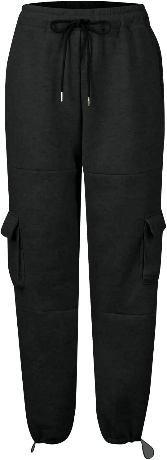 Cargo Sweatpants for Women Fleece Lined Joggers with Pockets Casual Drawstring High Waisted Pants Loose Baggy Sweatpants