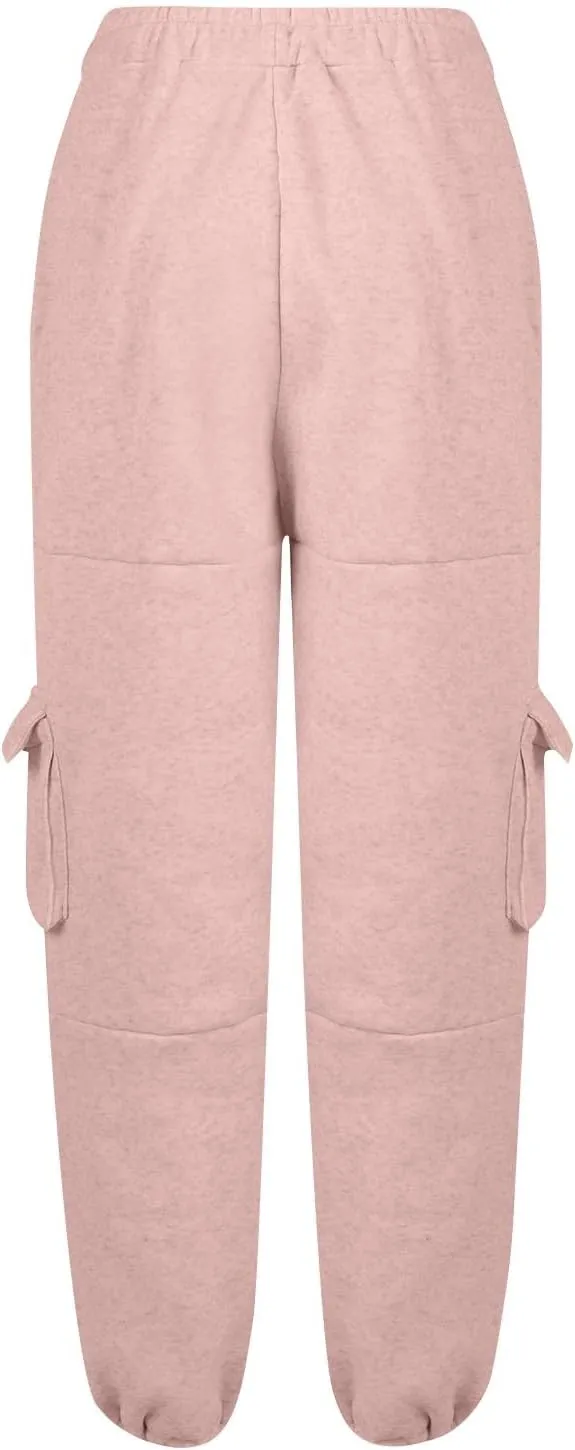Cargo Sweatpants for Women Fleece Lined Joggers with Pockets Casual Drawstring High Waisted Pants Loose Baggy Sweatpants