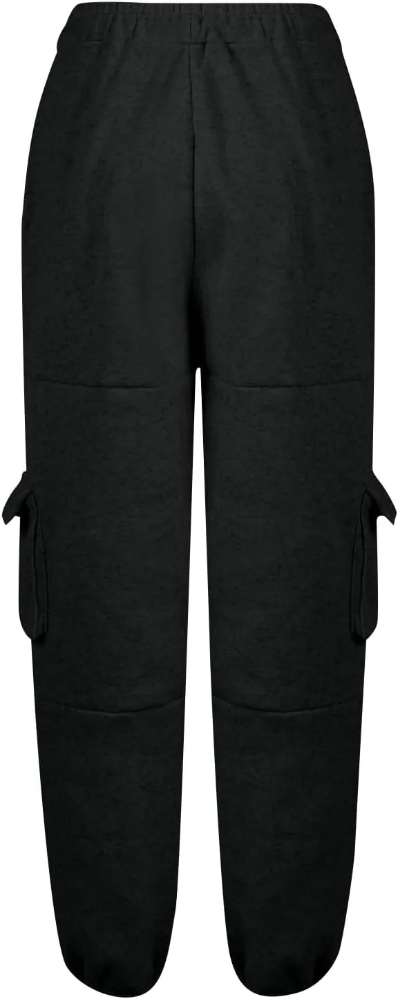 Cargo Sweatpants for Women Fleece Lined Joggers with Pockets Casual Drawstring High Waisted Pants Loose Baggy Sweatpants