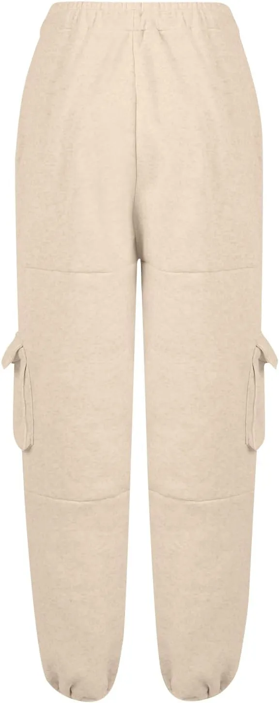 Cargo Sweatpants for Women Fleece Lined Joggers with Pockets Casual Drawstring High Waisted Pants Loose Baggy Sweatpants