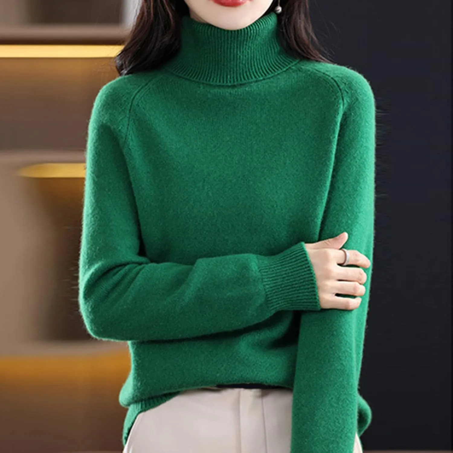 Cashmere Sweaters for Women, 100% Cashmere Half Turtleneck Long Sleeve Soft Pullover Warm Cozy Wool Knit Sweater Jumpers