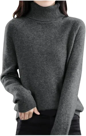 Cashmere Sweaters for Women, 100% Cashmere Half Turtleneck Long Sleeve Soft Pullover Warm Cozy Wool Knit Sweater Jumpers