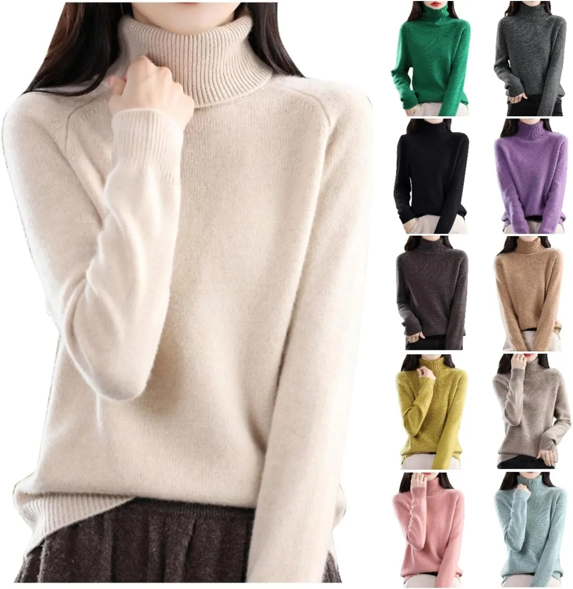 Cashmere Sweaters for Women, 100% Cashmere Half Turtleneck Long Sleeve Soft Pullover Warm Cozy Wool Knit Sweater Jumpers