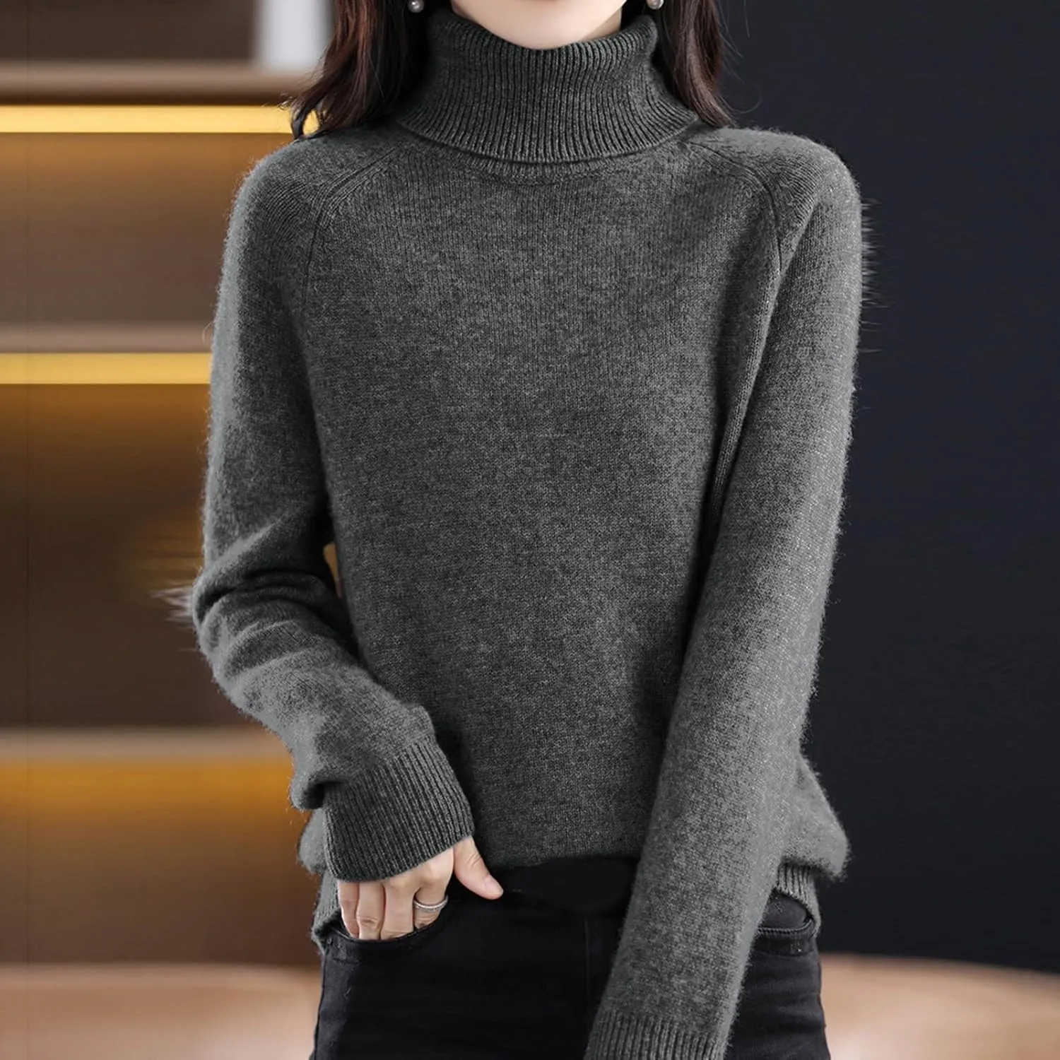 Cashmere Sweaters for Women, 100% Cashmere Half Turtleneck Long Sleeve Soft Pullover Warm Cozy Wool Knit Sweater Jumpers