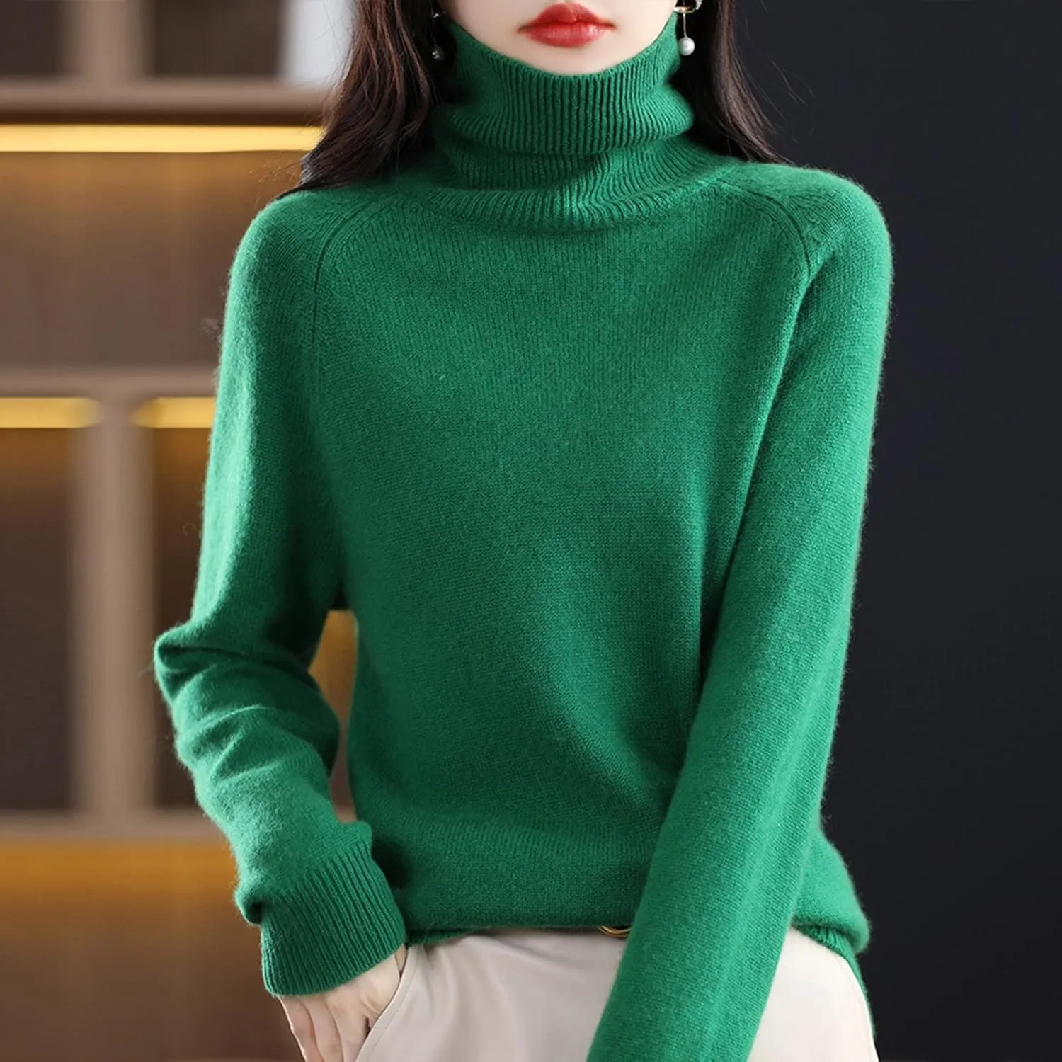 Cashmere Sweaters for Women, 100% Cashmere Half Turtleneck Long Sleeve Soft Pullover Warm Cozy Wool Knit Sweater Jumpers