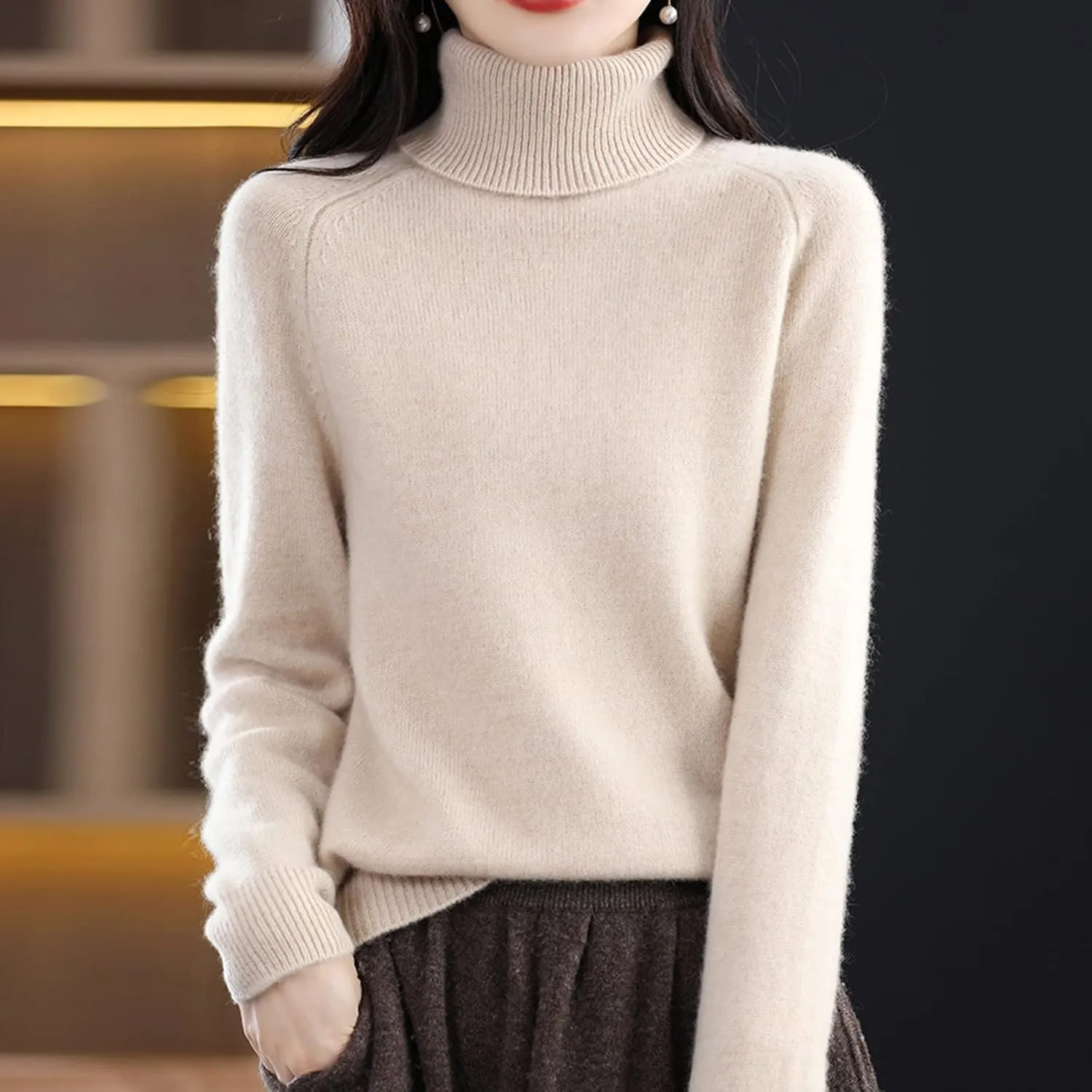 Cashmere Sweaters for Women, 100% Cashmere Half Turtleneck Long Sleeve Soft Pullover Warm Cozy Wool Knit Sweater Jumpers