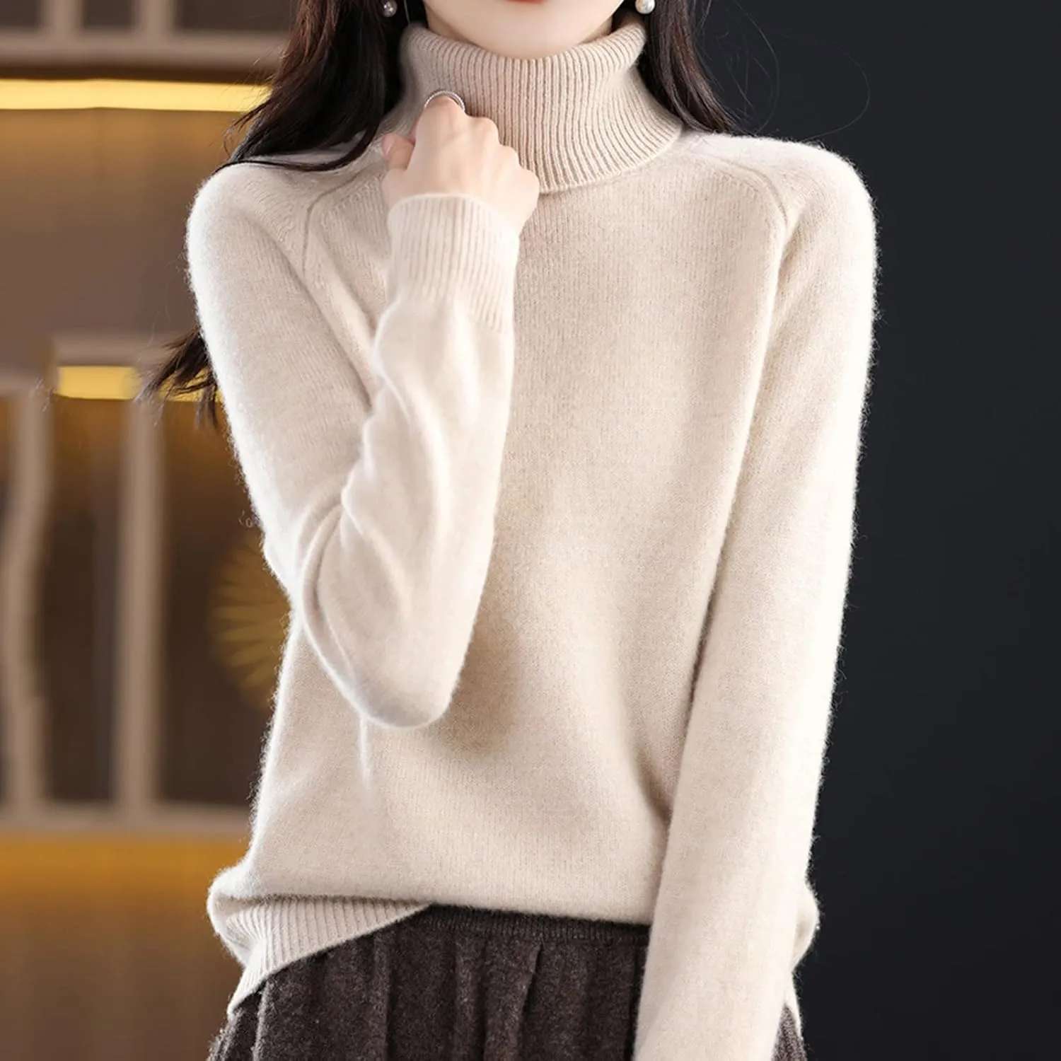 Cashmere Sweaters for Women, 100% Cashmere Half Turtleneck Long Sleeve Soft Pullover Warm Cozy Wool Knit Sweater Jumpers
