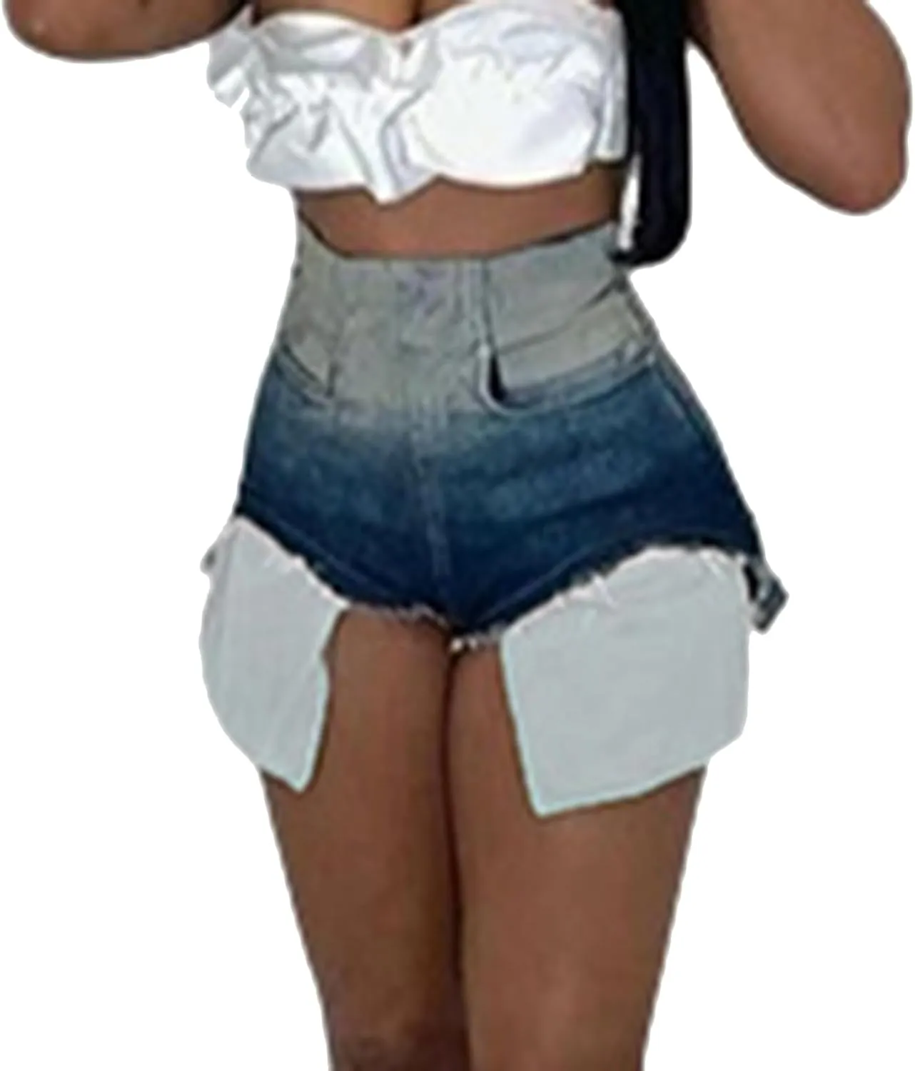 cffvdiz Women's High Waisted Denim Shorts Summer Casual Gradient Color Jean Shorts