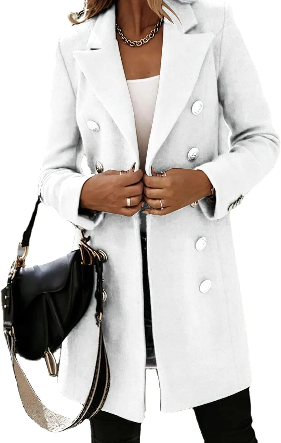 CHARTOU Women's Tailored Collar Wool Blend Double Breasted Blazer Midi Long Pea Coat Jacket