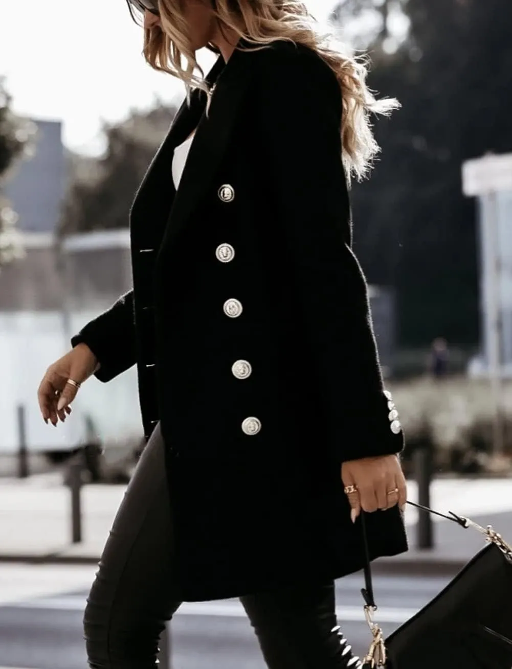 CHARTOU Women's Tailored Collar Wool Blend Double Breasted Blazer Midi Long Pea Coat Jacket
