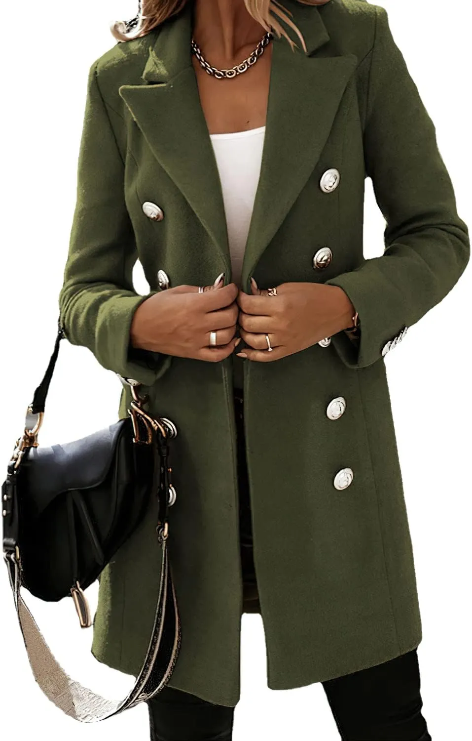 CHARTOU Women's Tailored Collar Wool Blend Double Breasted Blazer Midi Long Pea Coat Jacket