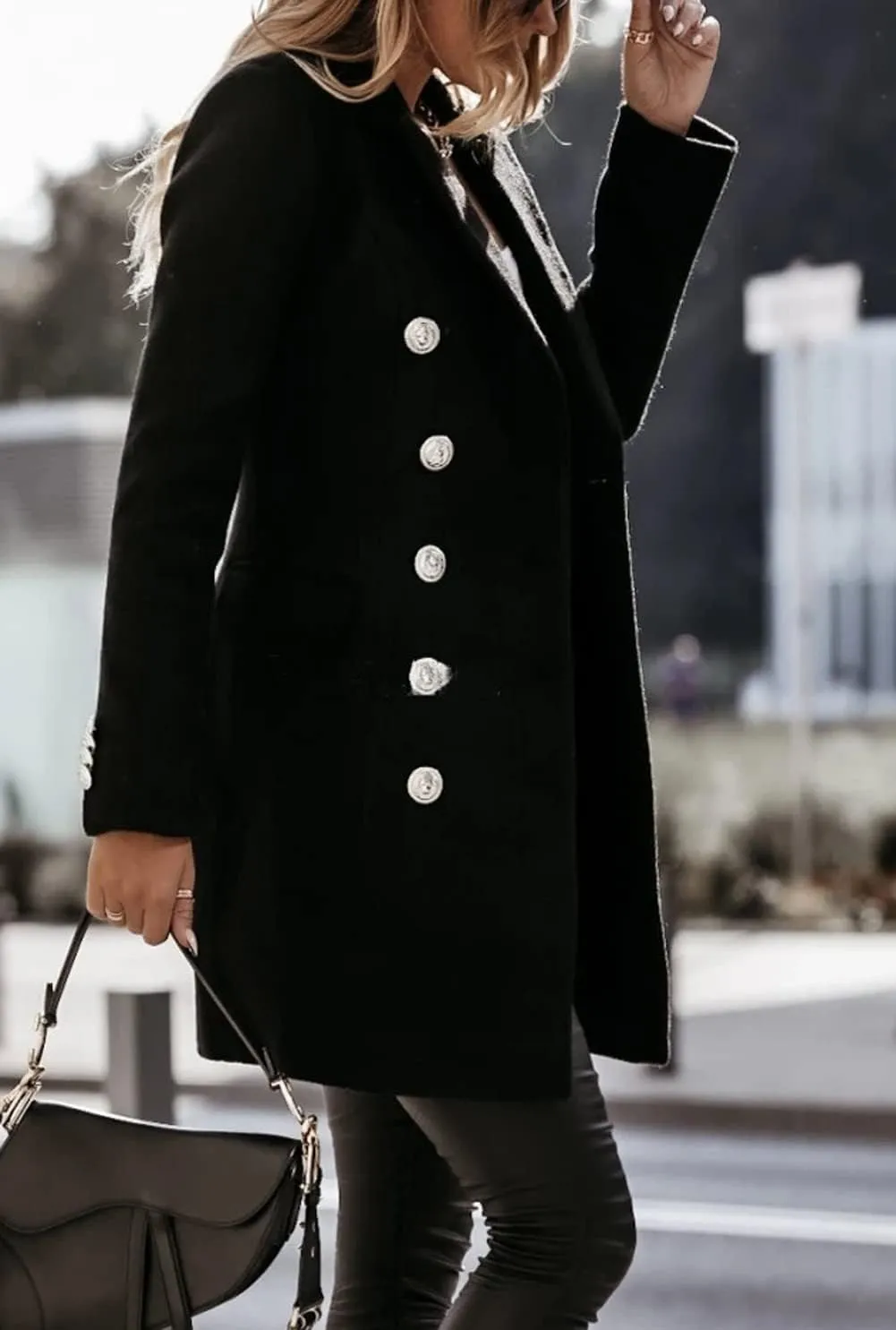 CHARTOU Women's Tailored Collar Wool Blend Double Breasted Blazer Midi Long Pea Coat Jacket