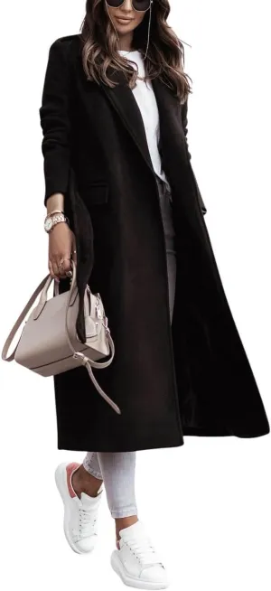 CHARTOU Women's Wool Blend Wrap Coat Classic Tailored Collar Woolen Overcoat with Belt