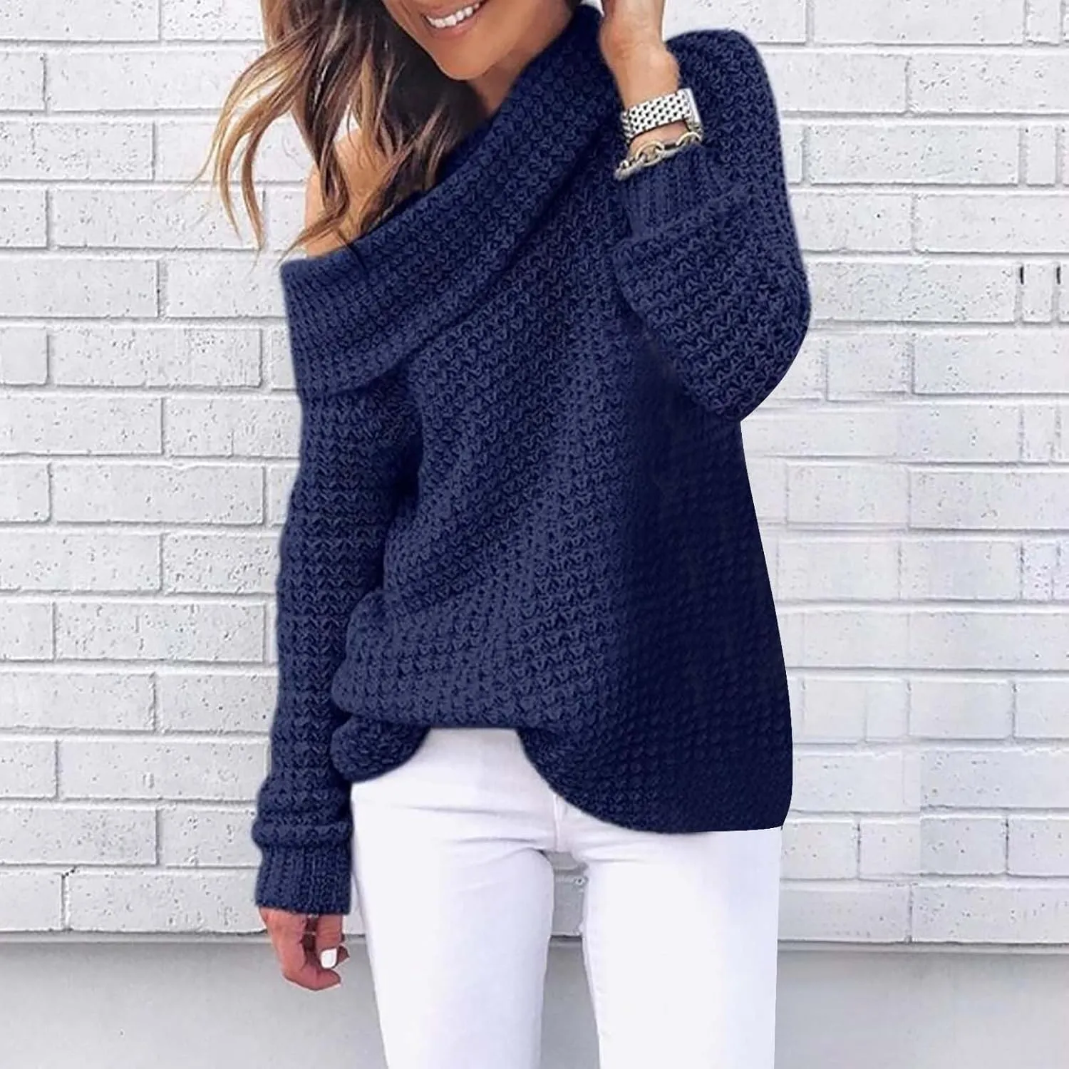Chunky Knit Sweater for Women Long Sleeve Turtleneck Pullover Tops Comfy Warm Jumper Solid Classic Casual Sweaters