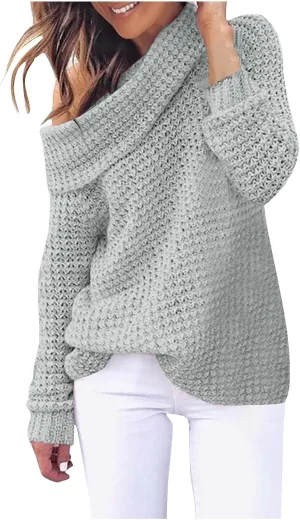 Chunky Knit Sweater for Women Long Sleeve Turtleneck Pullover Tops Comfy Warm Jumper Solid Classic Casual Sweaters