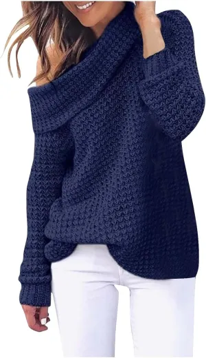 Chunky Knit Sweater for Women Long Sleeve Turtleneck Pullover Tops Comfy Warm Jumper Solid Classic Casual Sweaters