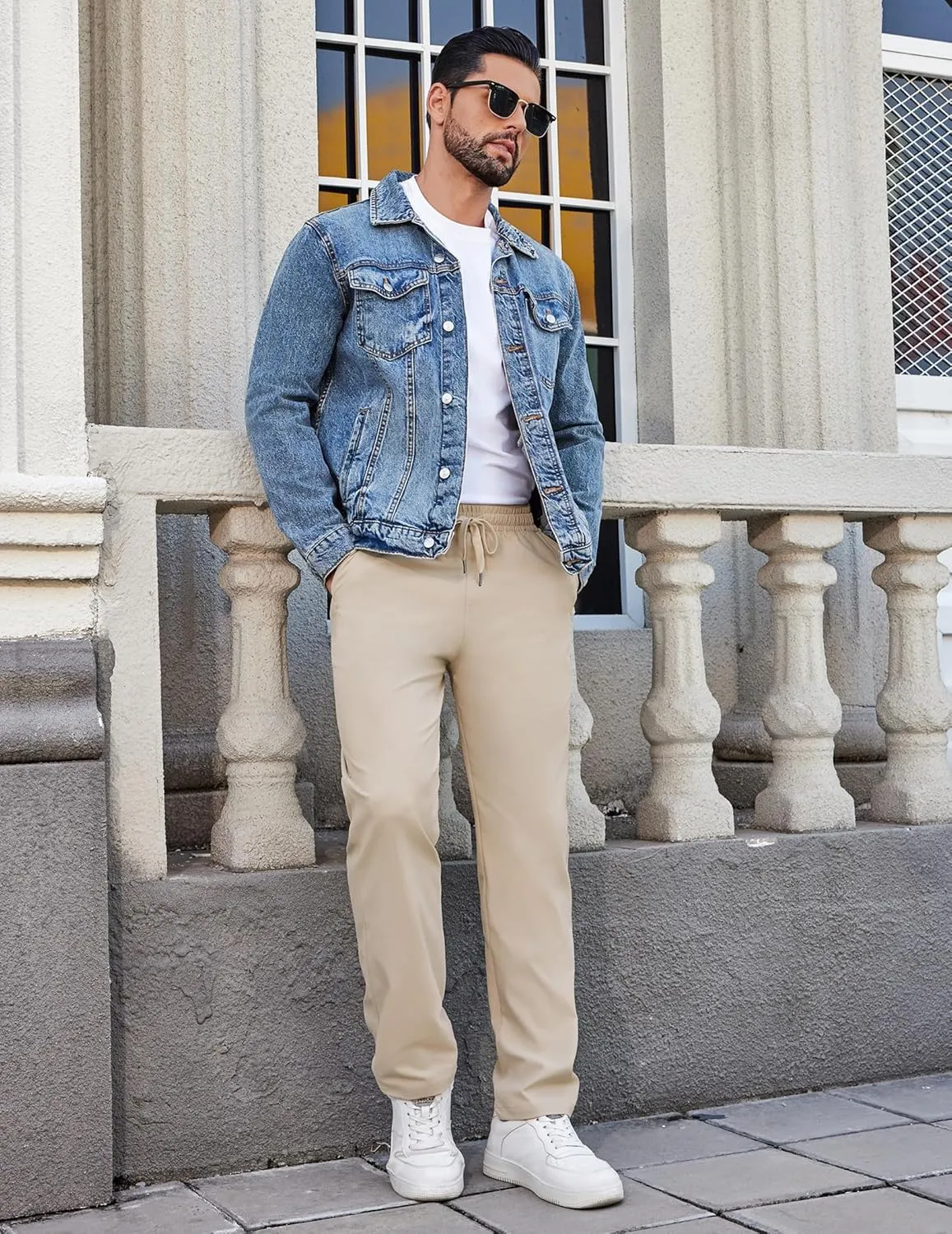 COOFANDY Mens Casual Pants Elastic Waist Chino Pants Lightweight Drawstring Pants with Pockets