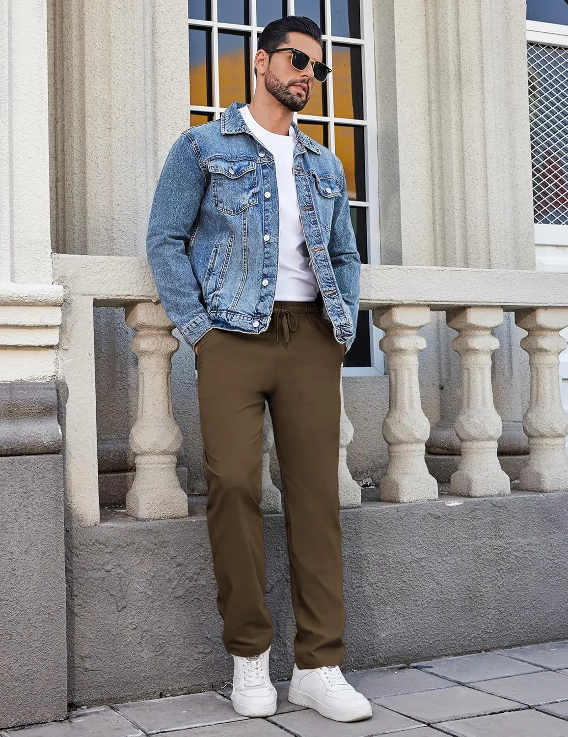COOFANDY Mens Casual Pants Elastic Waist Chino Pants Lightweight Drawstring Pants with Pockets