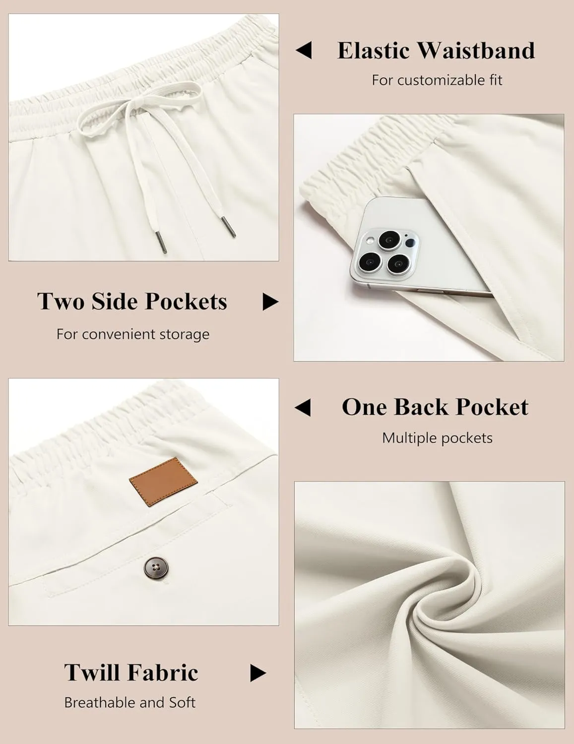 COOFANDY Mens Casual Pants Elastic Waist Chino Pants Lightweight Drawstring Pants with Pockets
