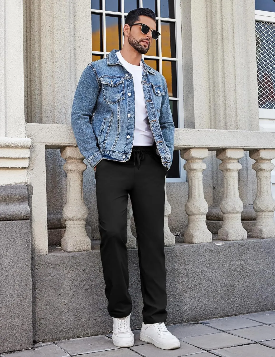 COOFANDY Mens Casual Pants Elastic Waist Chino Pants Lightweight Drawstring Pants with Pockets