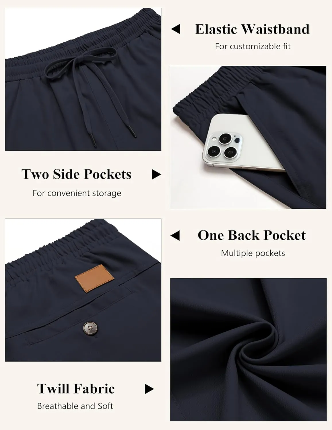 COOFANDY Mens Casual Pants Elastic Waist Chino Pants Lightweight Drawstring Pants with Pockets