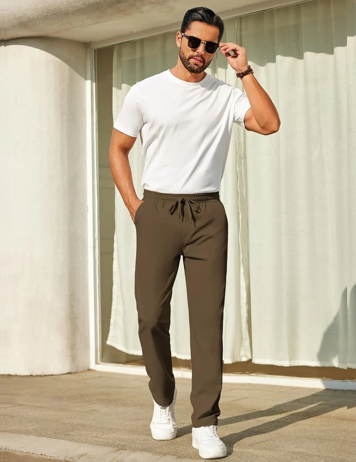 COOFANDY Mens Casual Pants Elastic Waist Chino Pants Lightweight Drawstring Pants with Pockets