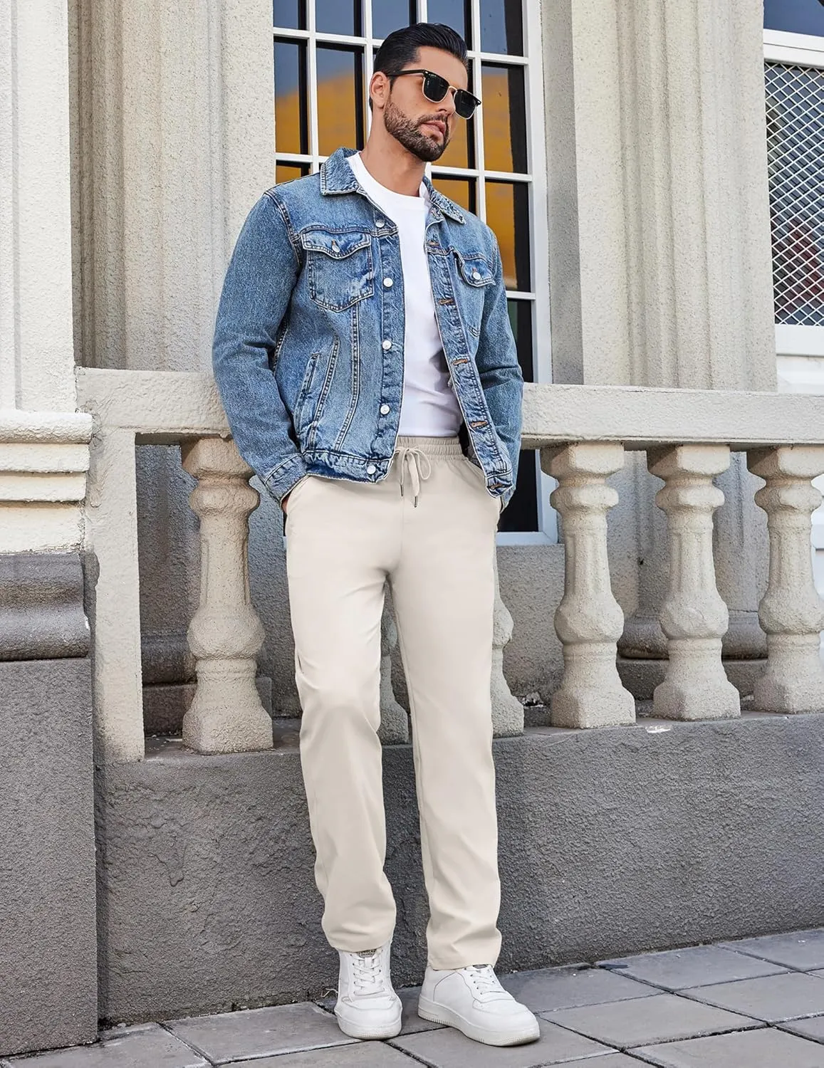 COOFANDY Mens Casual Pants Elastic Waist Chino Pants Lightweight Drawstring Pants with Pockets