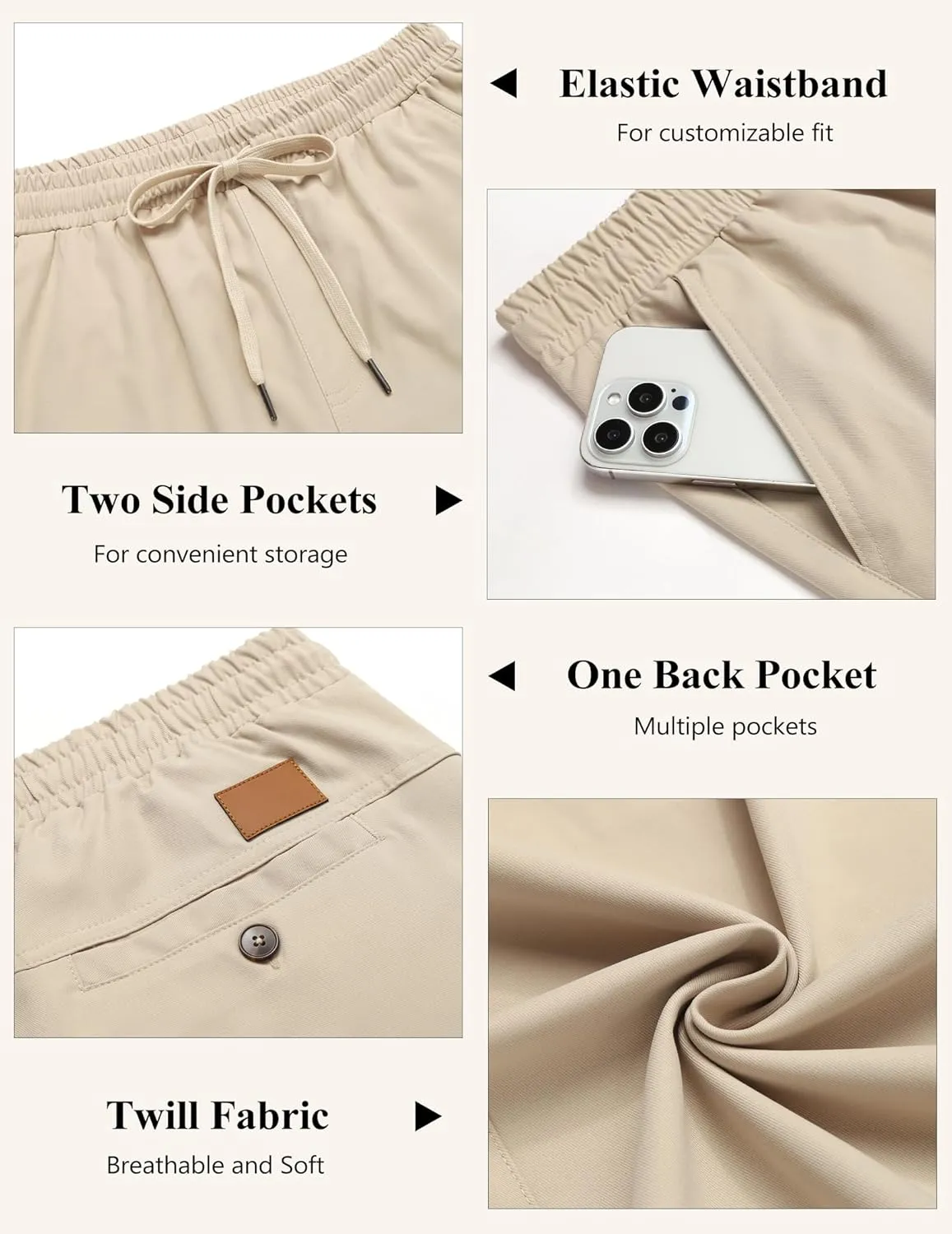 COOFANDY Mens Casual Pants Elastic Waist Chino Pants Lightweight Drawstring Pants with Pockets