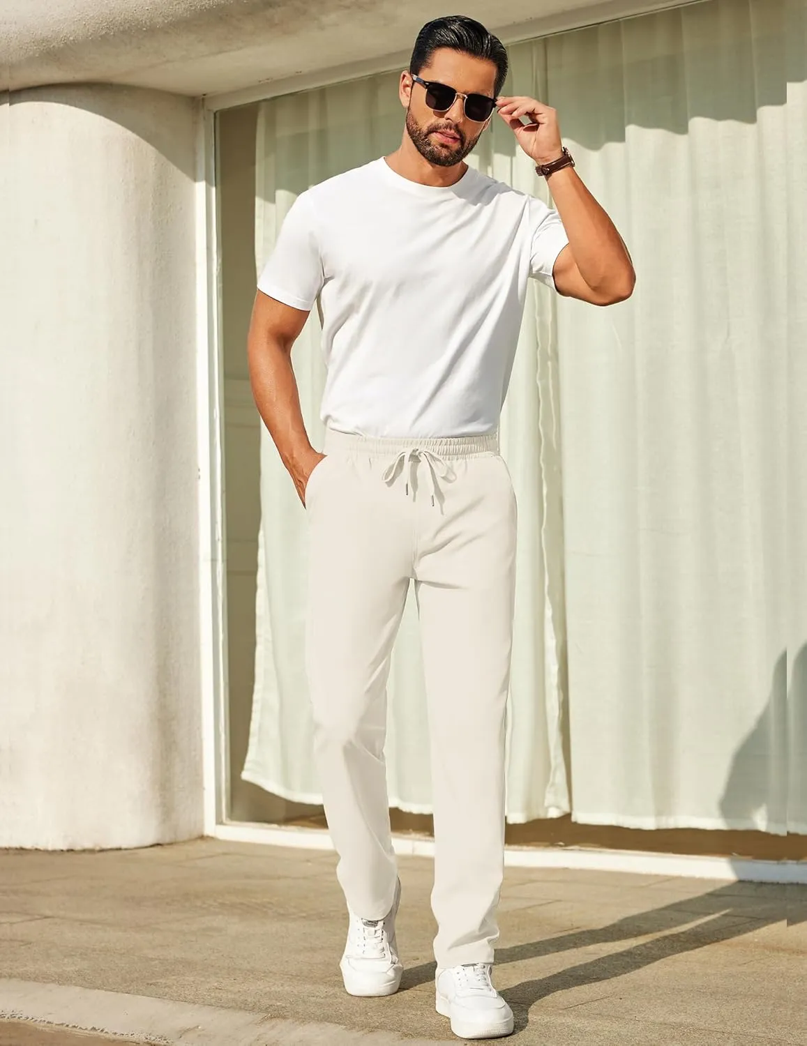 COOFANDY Mens Casual Pants Elastic Waist Chino Pants Lightweight Drawstring Pants with Pockets