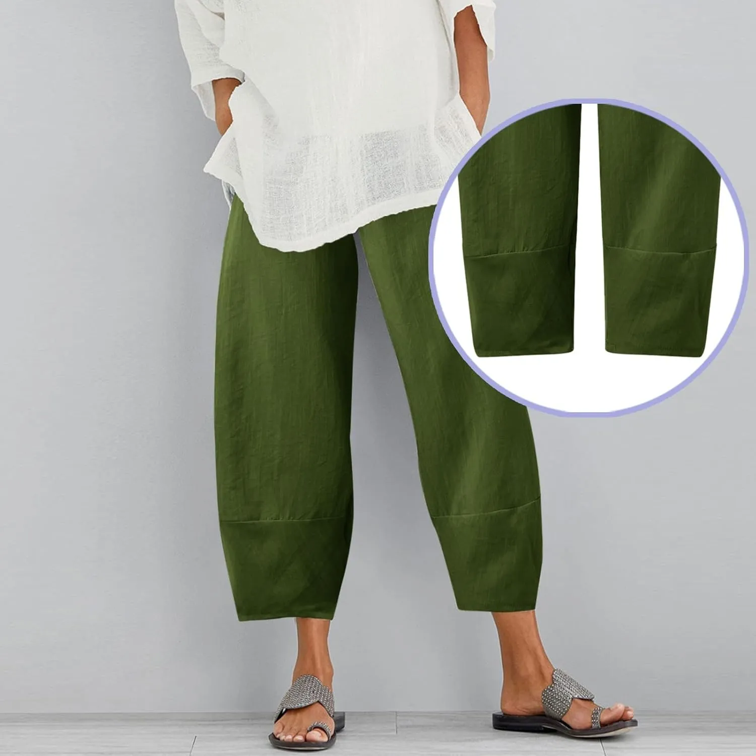Cotton Linen Pants for Women Summer 2025 Casual Capri Pants with Pockets Cropped High Waisted Loose Fit Trousers