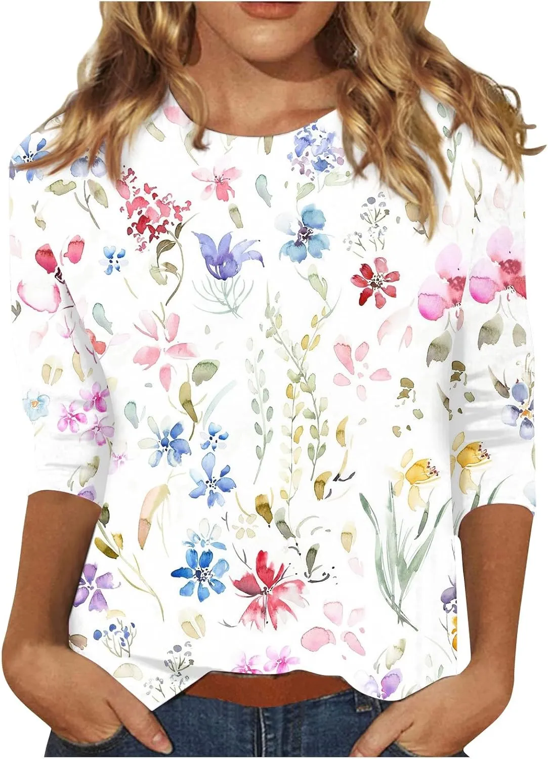 Custom t Shirts Women's Fashion Casual Seventh Sleeve Printed O-Neck Pullover T-Shirt Top