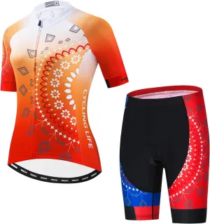 Cycling Jersey Shorts Set Padded Women Bike Bicycle Top Suit Summer