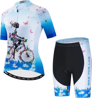 Cycling Jersey Shorts Set Padded Women Bike Bicycle Top Suit Summer