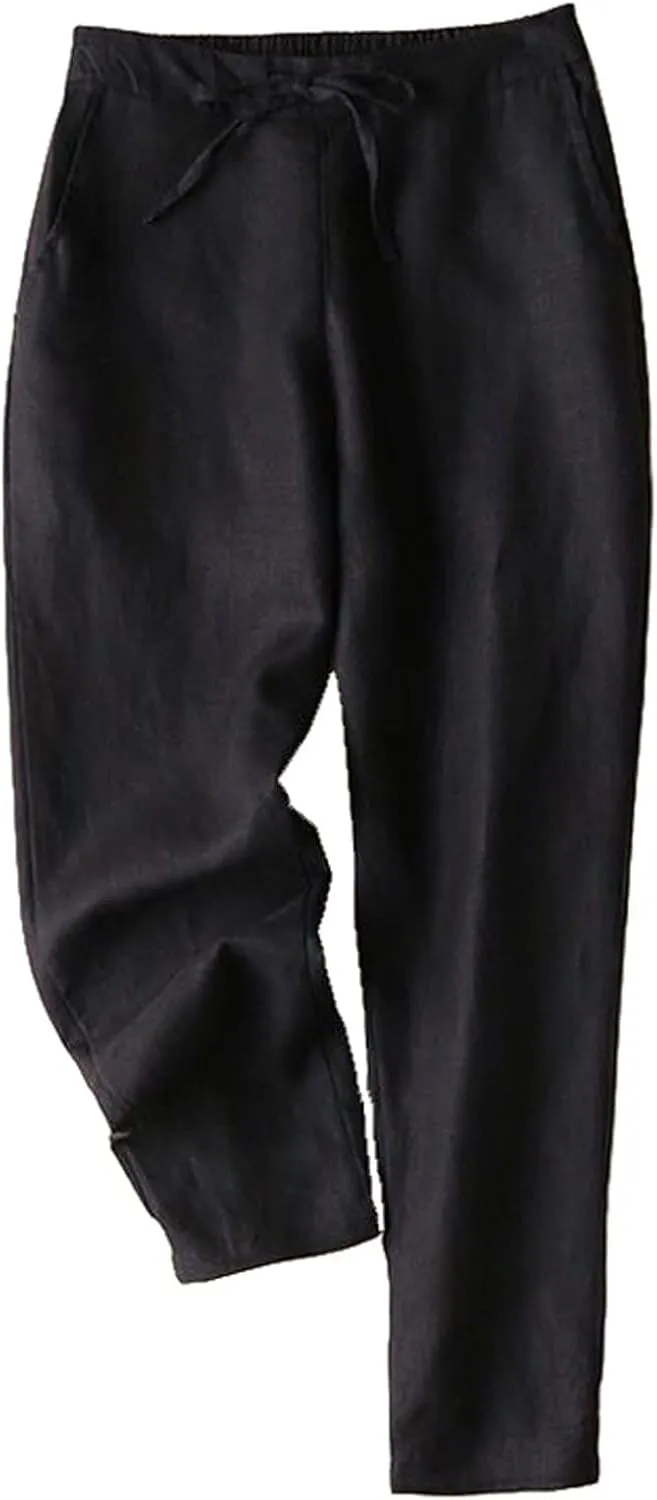 Dademeo Casual Drawstring Linen Pants Cozy Women Petite Linen Pants for Women Womens Linen Pants High Waist Loose Yoga Pants