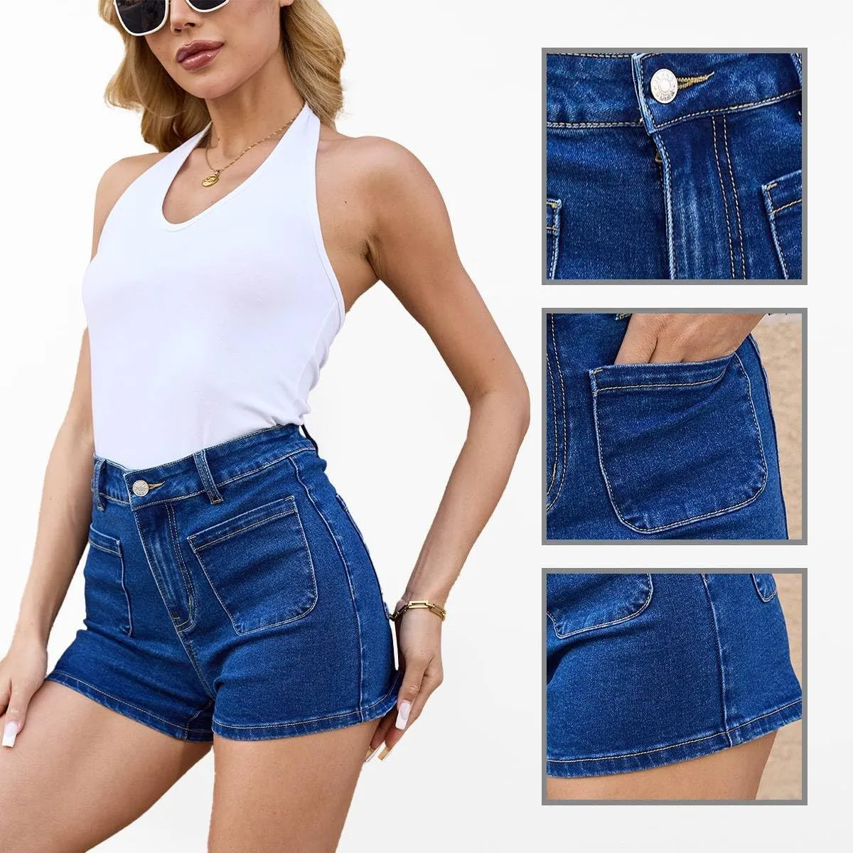 Denim Shorts for Women High Waisted Stretchy Denim Jean Shorts with Pockets