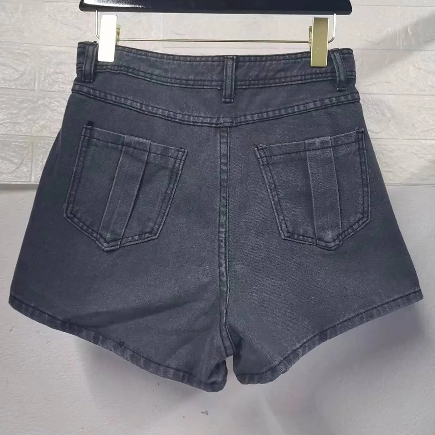 Denim Shorts Women Casual A-line High Waist Solid Button Up Asymmetrical Denim Jean Skort Mini Shorts