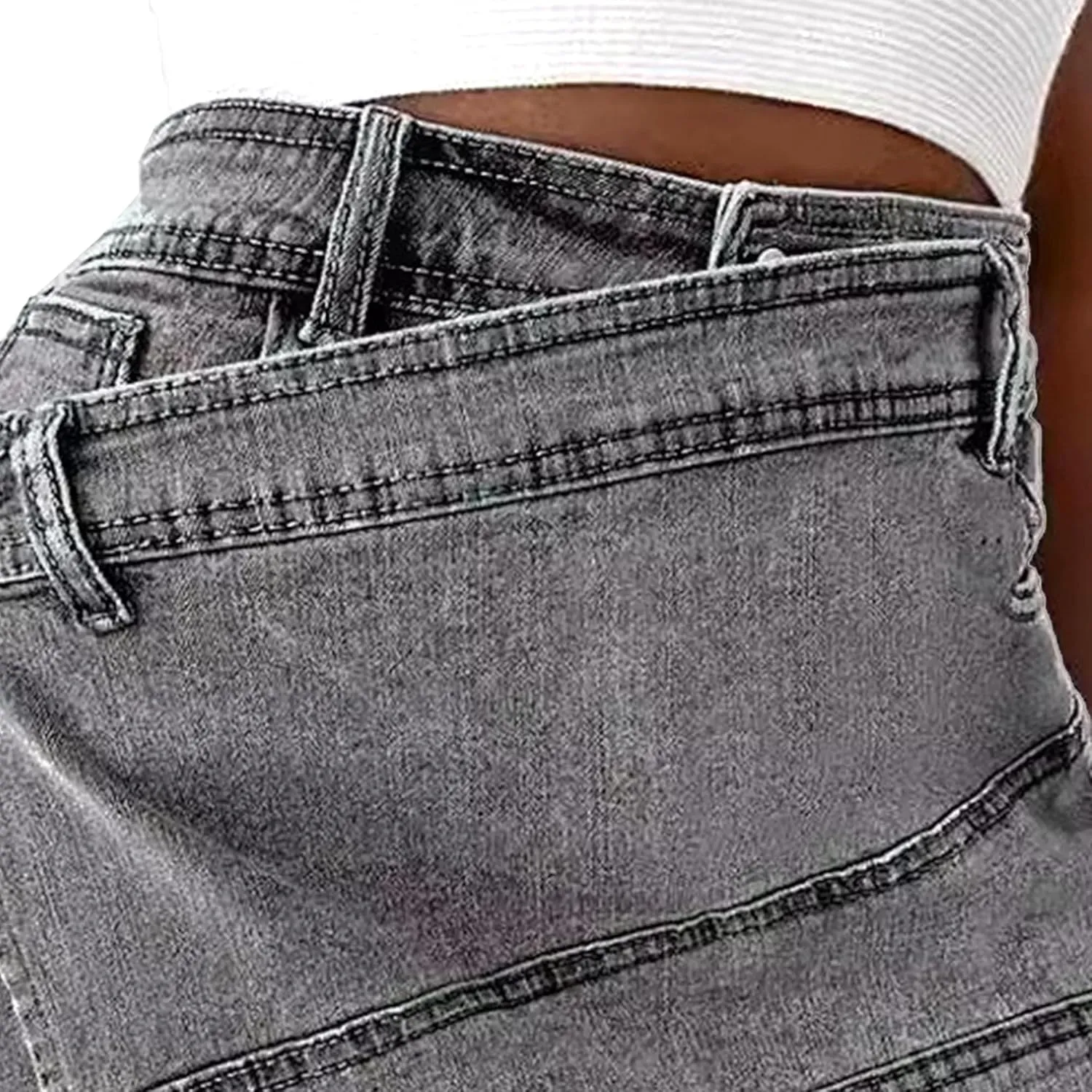 Denim Shorts Women Casual A-line High Waist Solid Button Up Asymmetrical Denim Jean Skort Mini Shorts