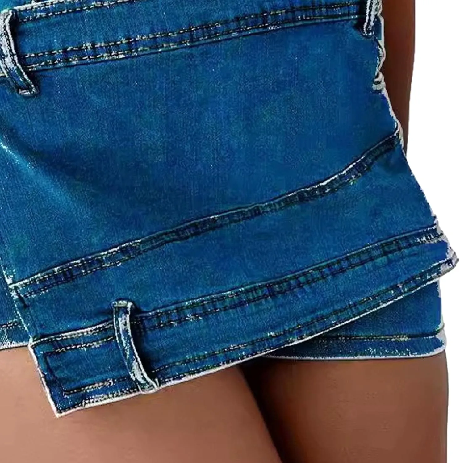 Denim Shorts Women Casual A-line High Waist Solid Button Up Asymmetrical Denim Jean Skort Mini Shorts