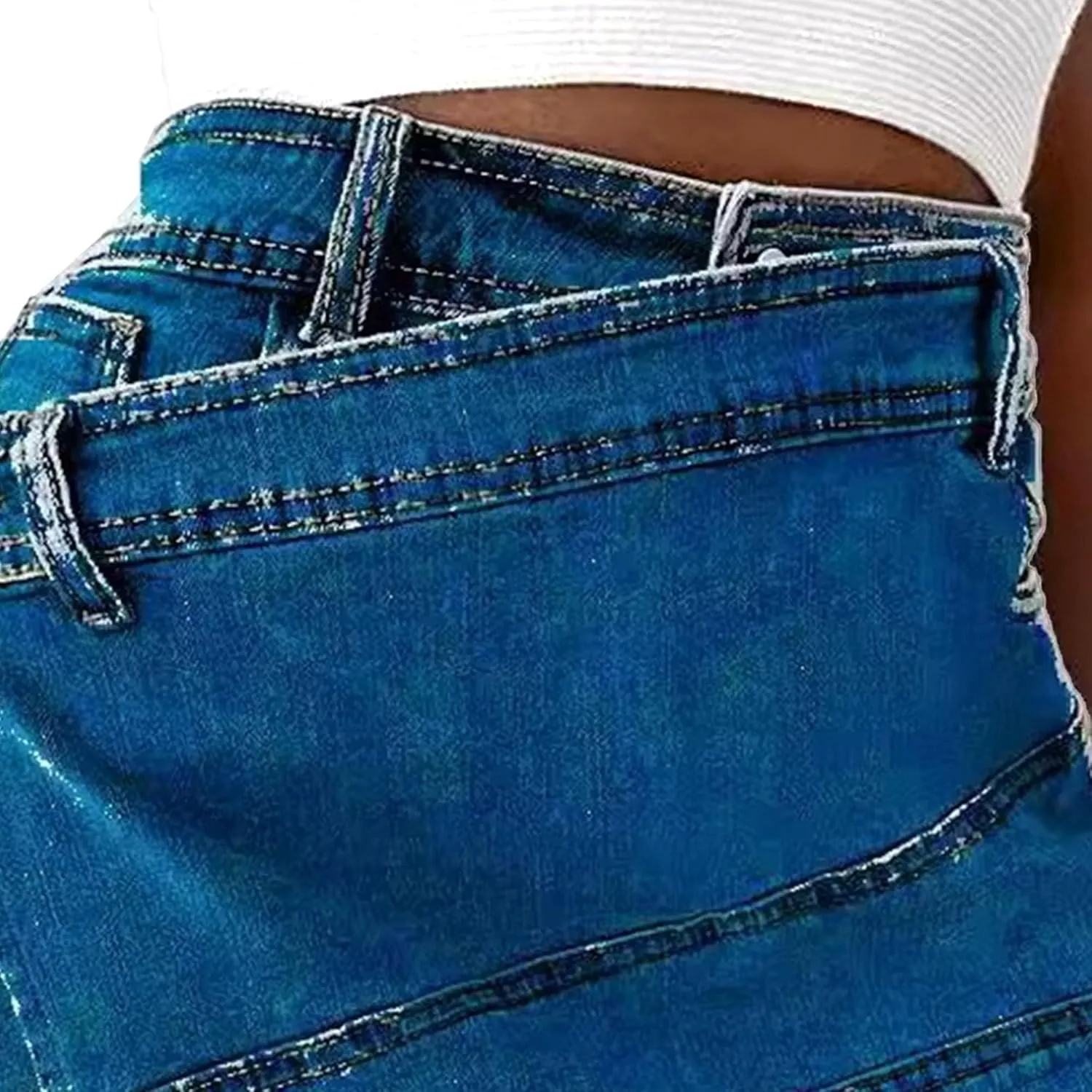 Denim Shorts Women Casual A-line High Waist Solid Button Up Asymmetrical Denim Jean Skort Mini Shorts