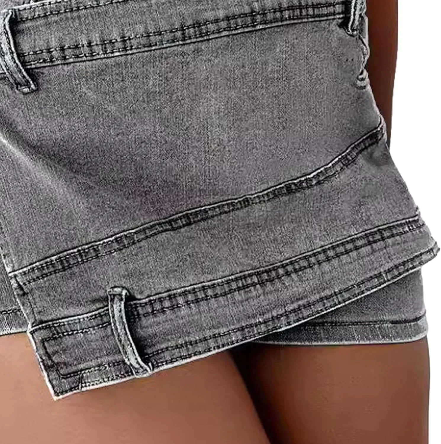 Denim Shorts Women Casual A-line High Waist Solid Button Up Asymmetrical Denim Jean Skort Mini Shorts