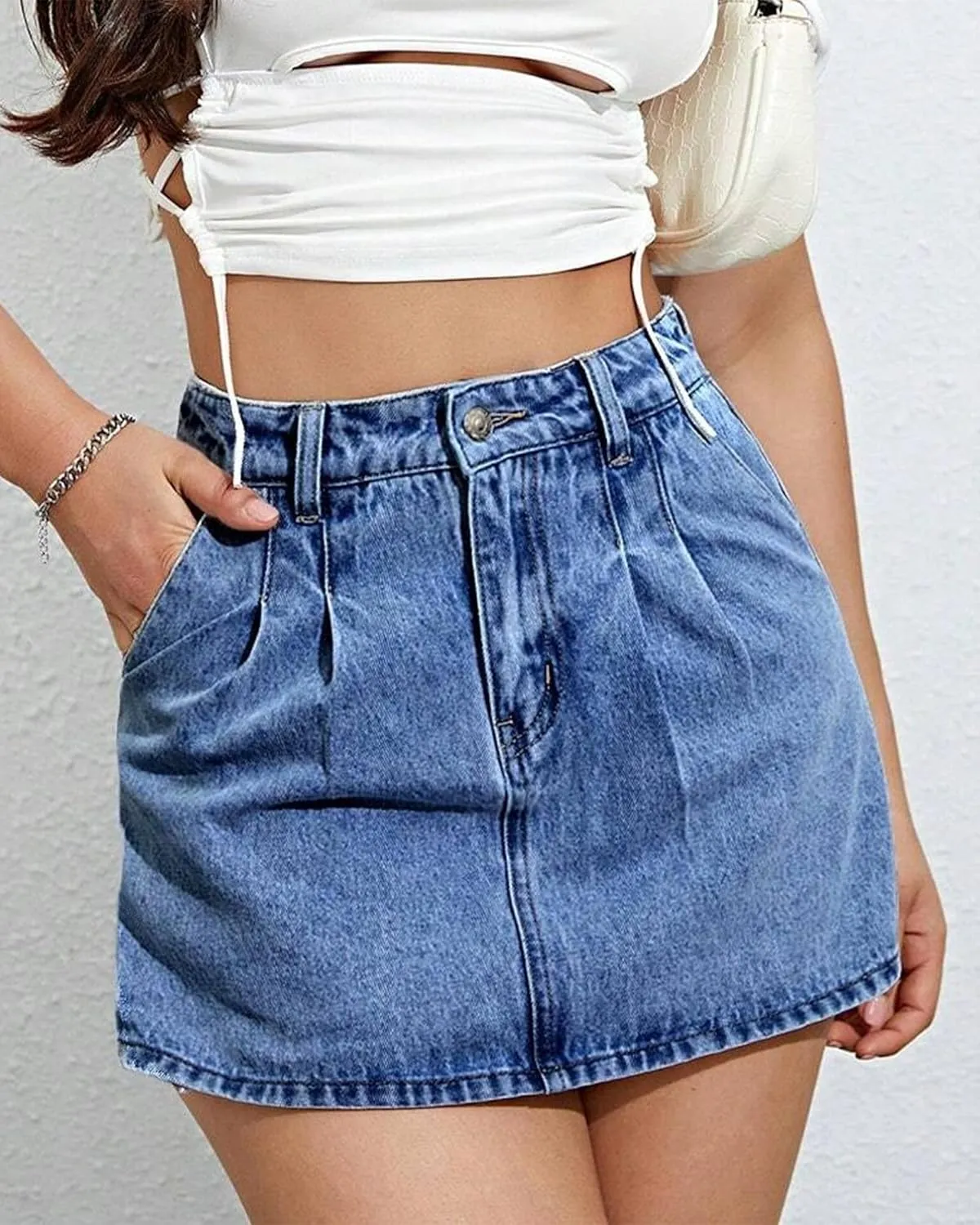 Denim Shorts Women Casual High Waisted Solid Button Up Asymmetrical Denim Jean Skort Skirt Mini Shorts.