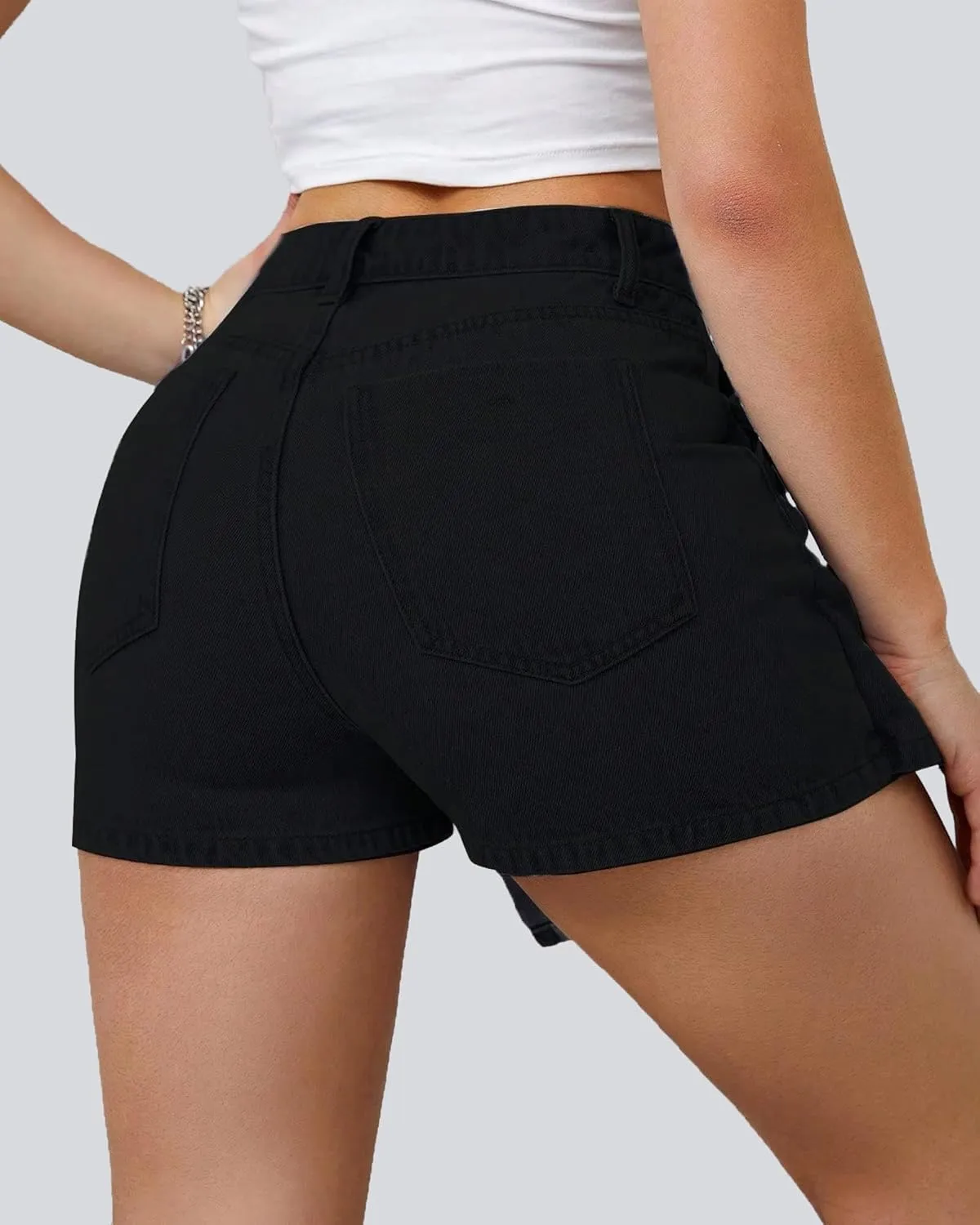 Denim Shorts Women Casual High Waisted Solid Button Up Asymmetrical Denim Jean Skort Skirt Mini Shorts.