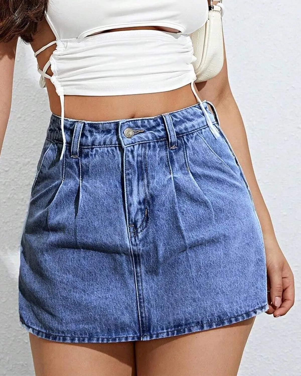 Denim Shorts Women Casual High Waisted Solid Button Up Asymmetrical Denim Jean Skort Skirt Mini Shorts.