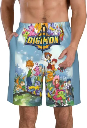 Digimons Men's Beach Shorts Basketball Shorts Lightweight Breathable Running Short Quick Dry