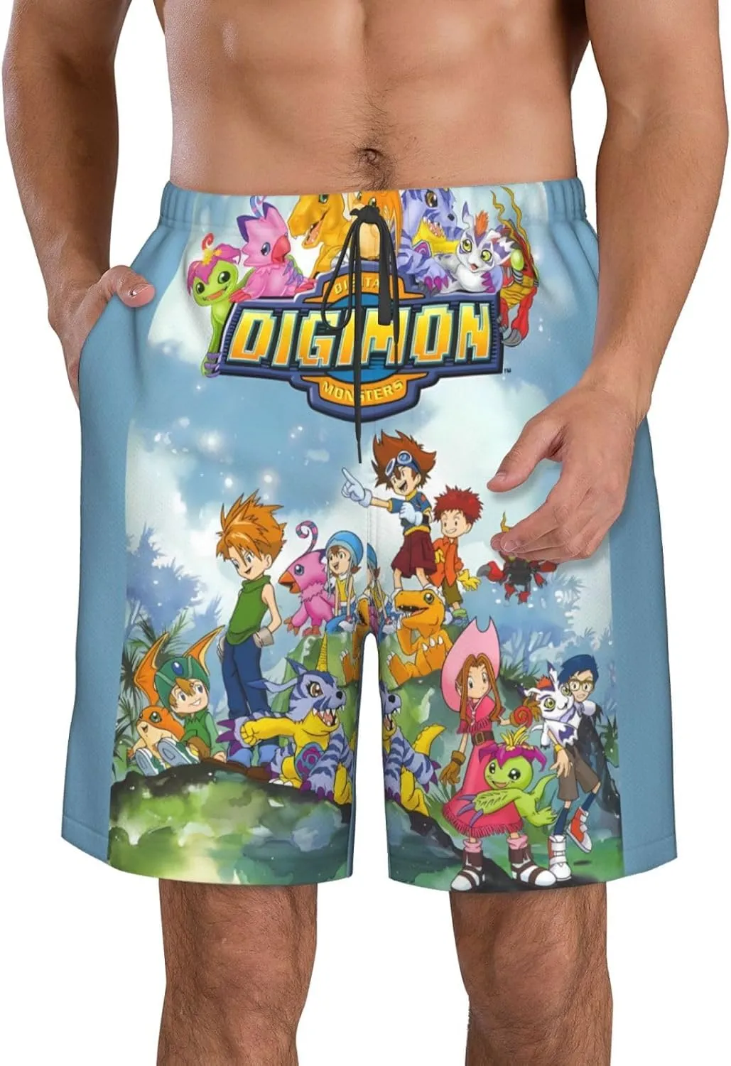 Digimons Men's Beach Shorts Basketball Shorts Lightweight Breathable Running Short Quick Dry