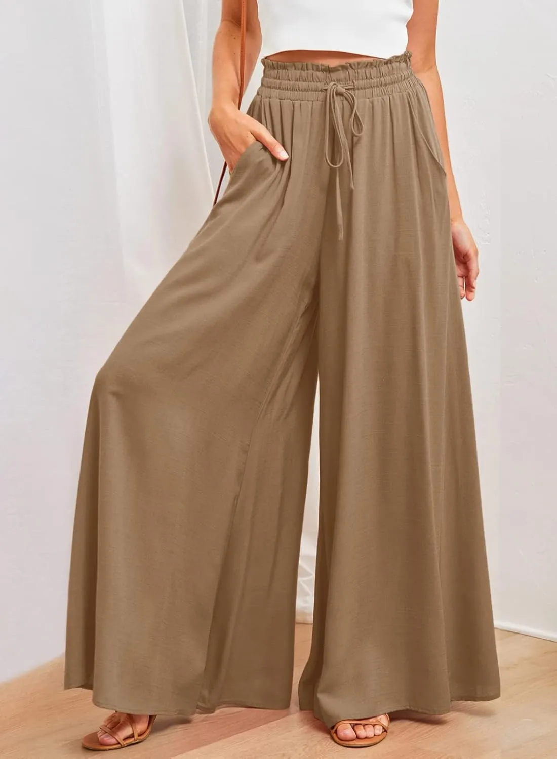 Dokotoo Pants for Women Casual Elastic Waist Wide Leg Pants with Pockets